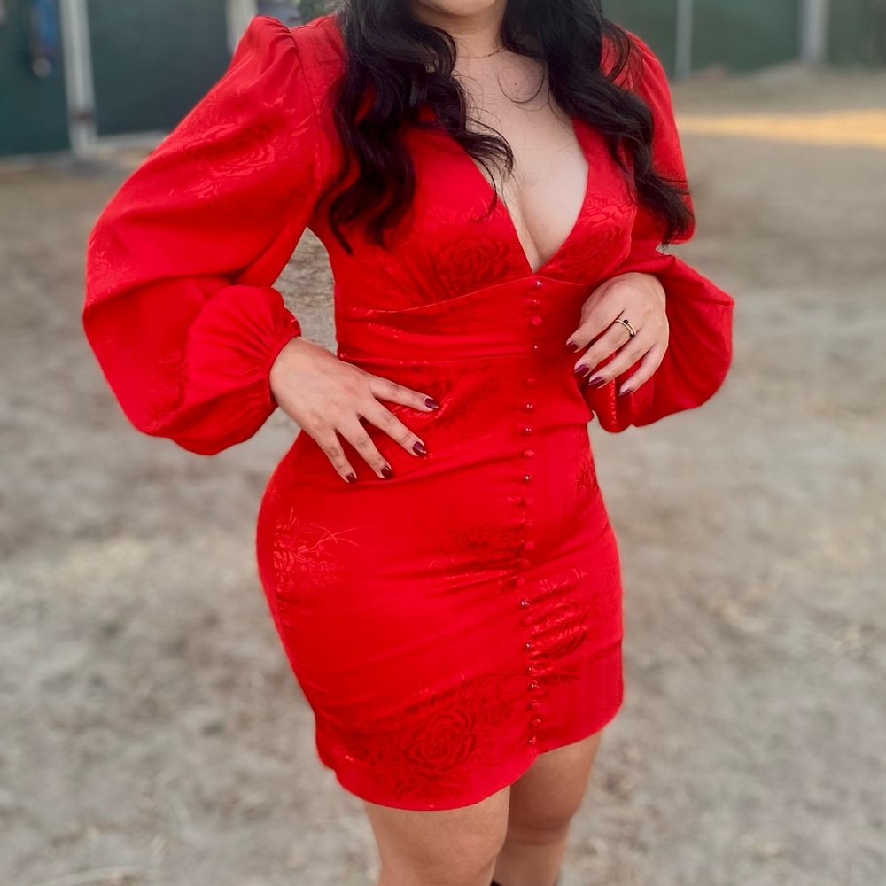 Hello Molly Bright Red V-Neck Button-Front Dress